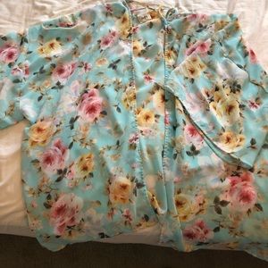 Light blue floral kimono or baiting suit cover